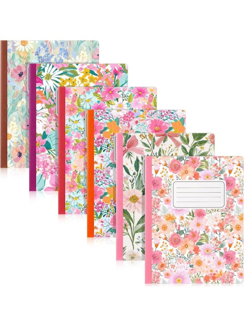 Floral Composition Notebooks Set of 6 | College Ruled, Vibrant Designs, Perfect